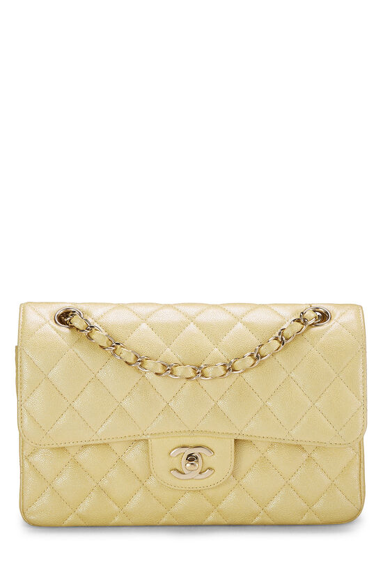 Chanel Yellow Iridescent Quilted Caviar Classic Double Flap Small