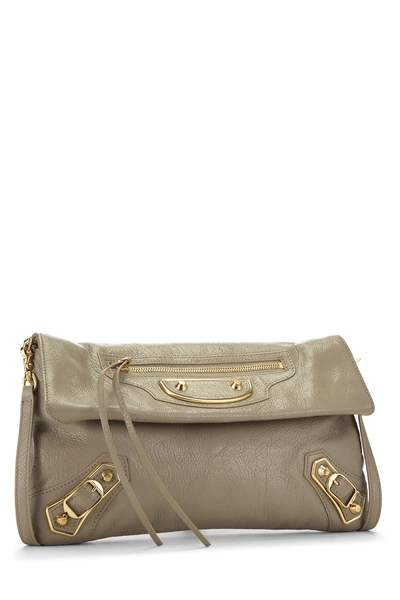 Grey Agneau Classic Flat Envelope Clutch, , large