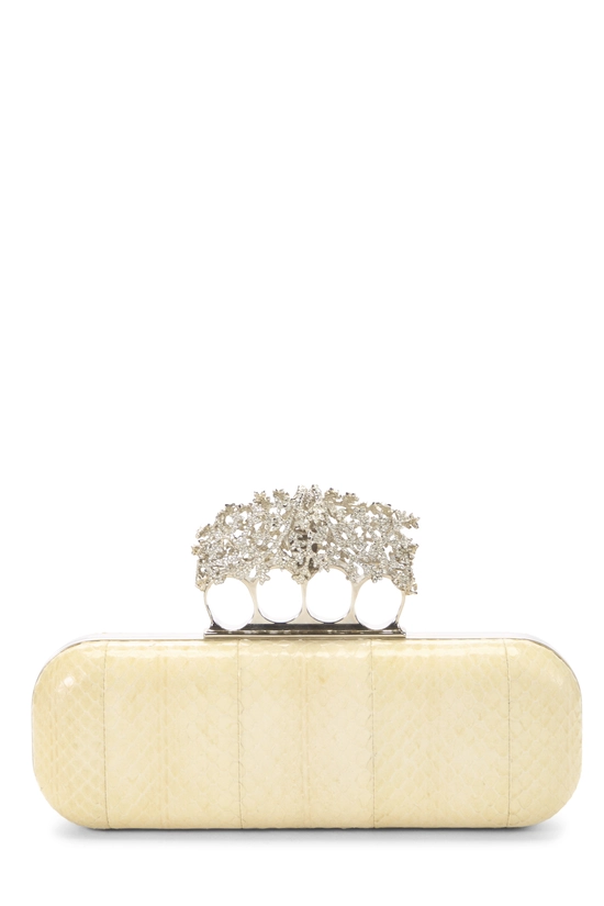 Beige Python Knuckle Clutch, , large image number 3