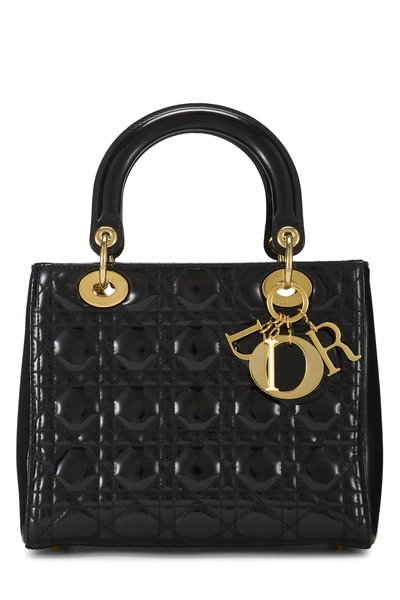 Black Cannage Patent Leather Lady Dior Medium