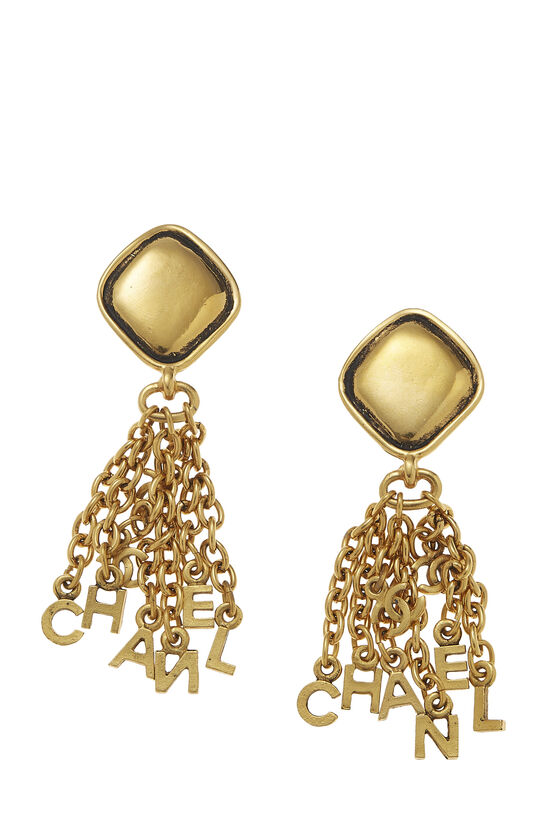 Gold Logo Letter Dangle Earrings, , large image number 0