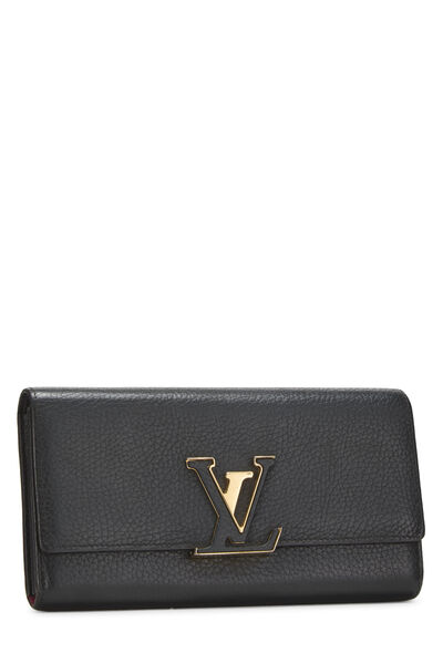 Black Taurillon Leather Capucines Wallet, , large