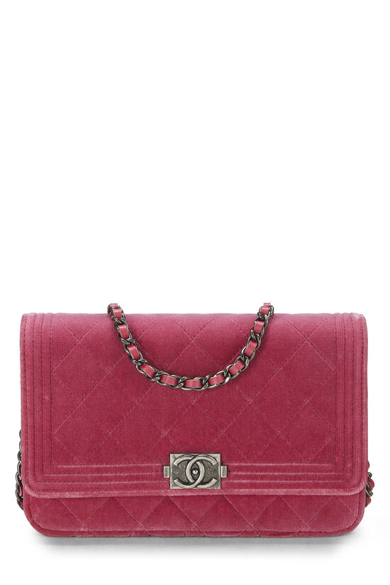 Pink Quilted Velvet Boy Wallet on Chain (WOC), , large image number 0
