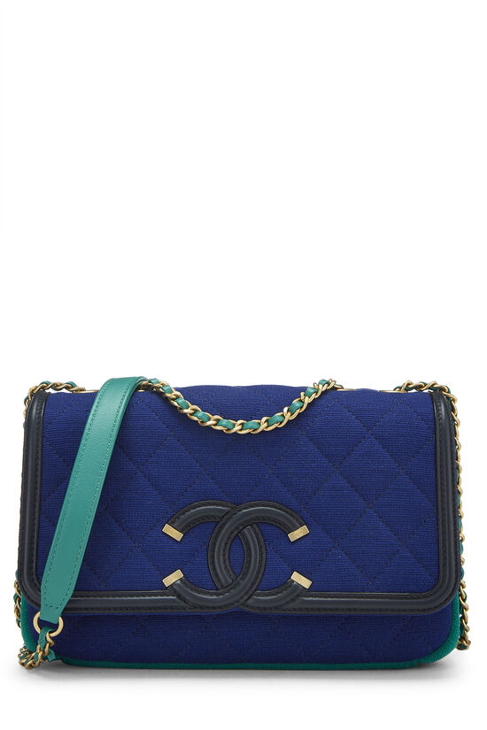 Blue & Green Quilted Jersey Filigree Flap Bag Small, , large image number 0