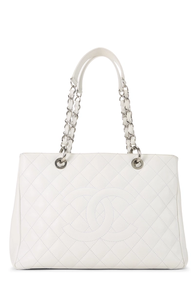 Chanel White Quilted Caviar Grand Shopping Tote (GST)