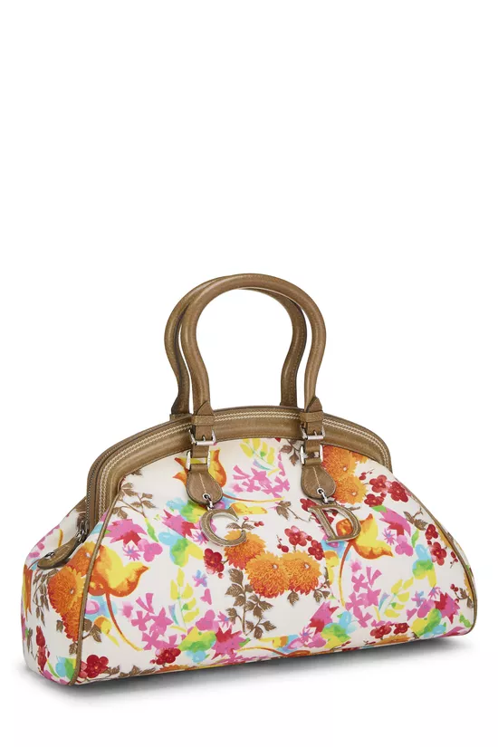 Multicolored Floral Canvas Frame Satchel Handbag, , large image number 1