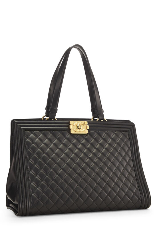 Chanel Black Quilted Calfskin Boy Shopping Tote Large