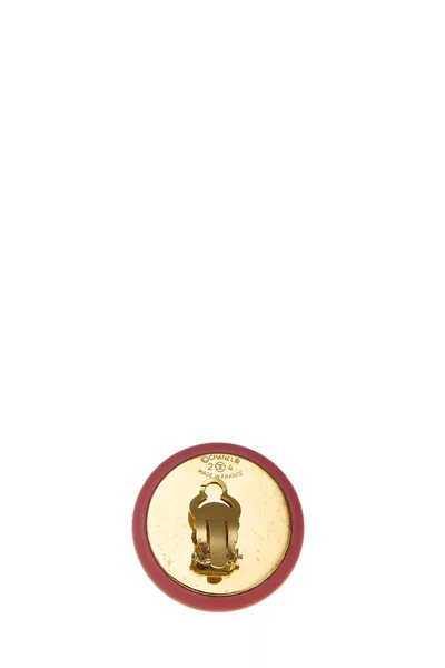 Pink & Gold 'CC' Round Earrings, , large