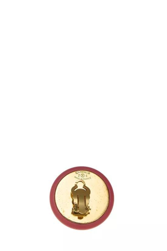 Pink & Gold 'CC' Round Earrings, , large image number 1