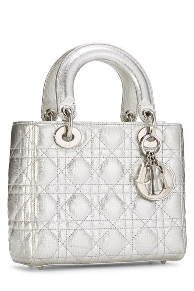 Silver Cannage Quilted Calfskin Lady Dior Small, , large