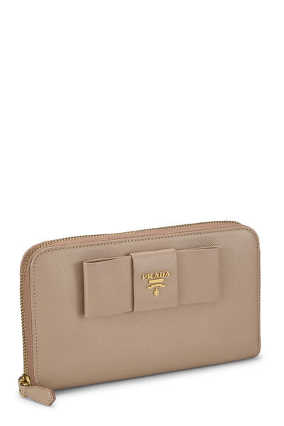 Beige Saffiano Bow Continental Wallet, , large