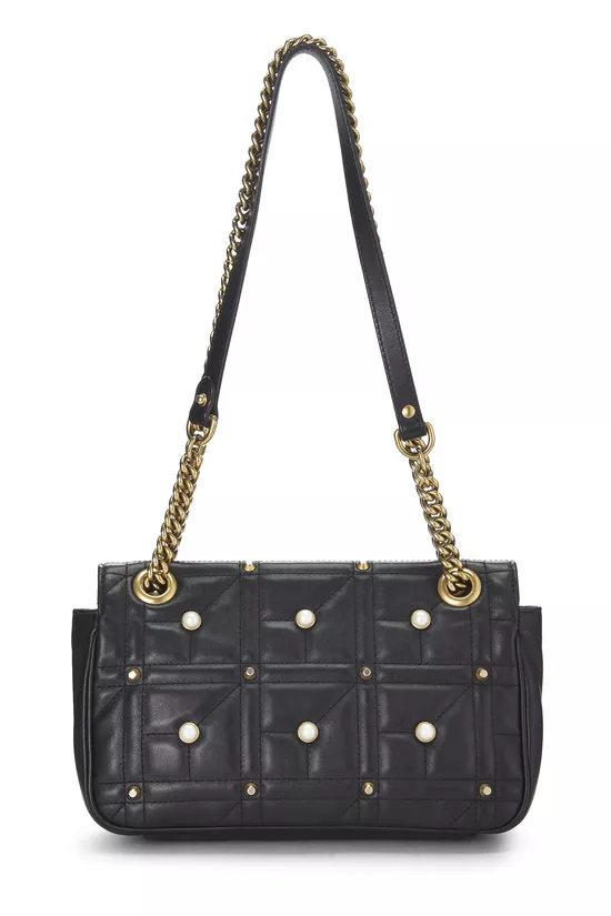 Black Leather & Faux Pearl GG Marmont Shoulder Bag Small, , large image number 3