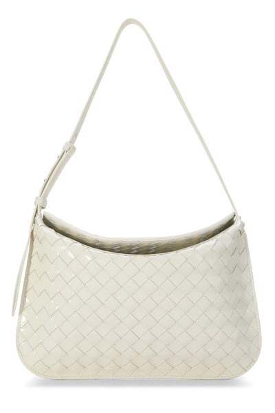 Bottega Veneta White Patent Leather Intrecciato Shoulder Bag