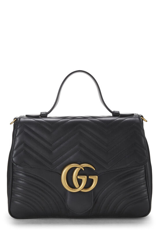 Black Leather GG Marmont Top Handle Bag Medium, , large image number 0
