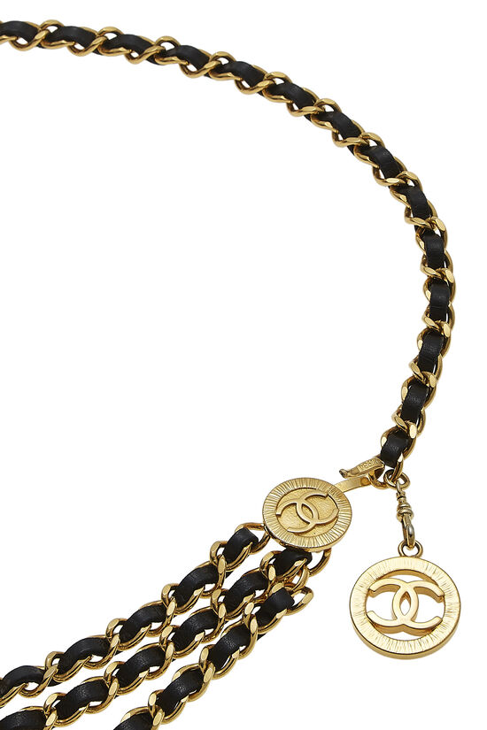 Chanel Gold & Black Leather Sunburst 'CC' Chain Belt 3 Q6AABV17KB064