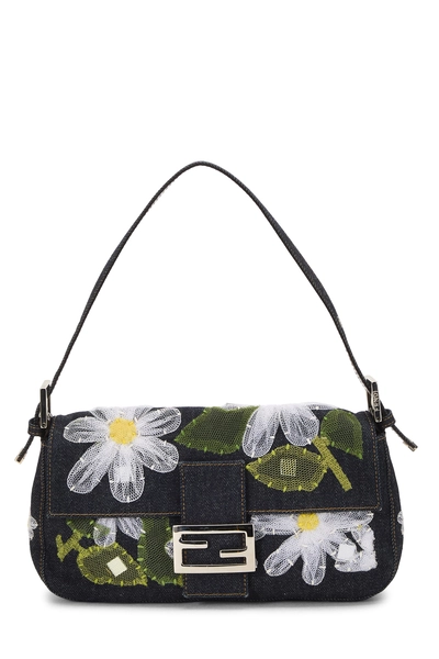 Navy Floral Embroidered Baguette
