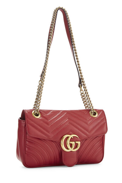 Red Leather GG Marmont Shoulder Bag Small, , large