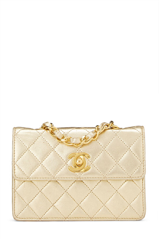 Chanel Metallic Gold Quilted Lambskin Half Flap Micro  