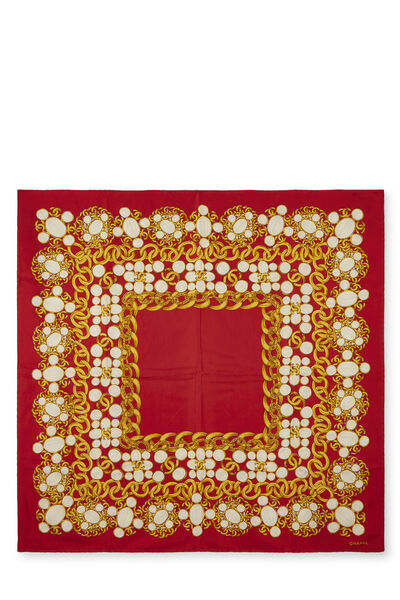 Red Silk 'CC' Scarf