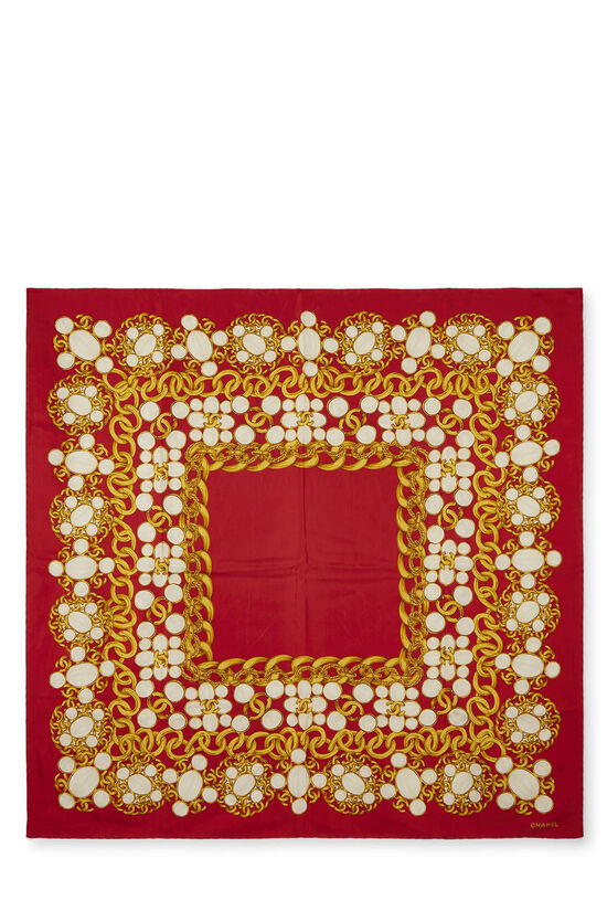 Red Silk 'CC' Scarf, , large image number 0