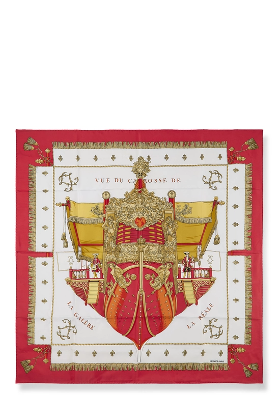 Red & Multicolor 'La Reale Vue du Carrosse de la Gal&egrave;re' Silk Scarf 90, , large image number 0