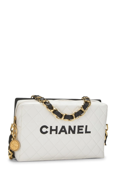 White Lambskin Logo Camera Bag Large, , large