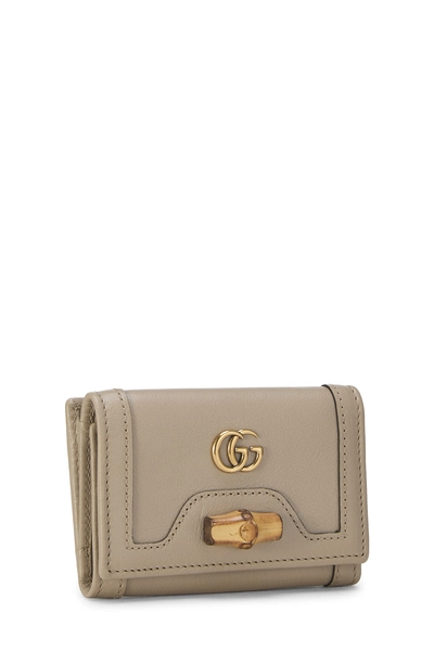 Beige Leather Bamboo Compact Wallet , , large