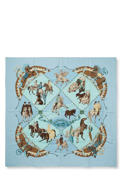Blue & Multicolor 'Musée Vivant du Cheval Chantilly' Silk Scarf 90