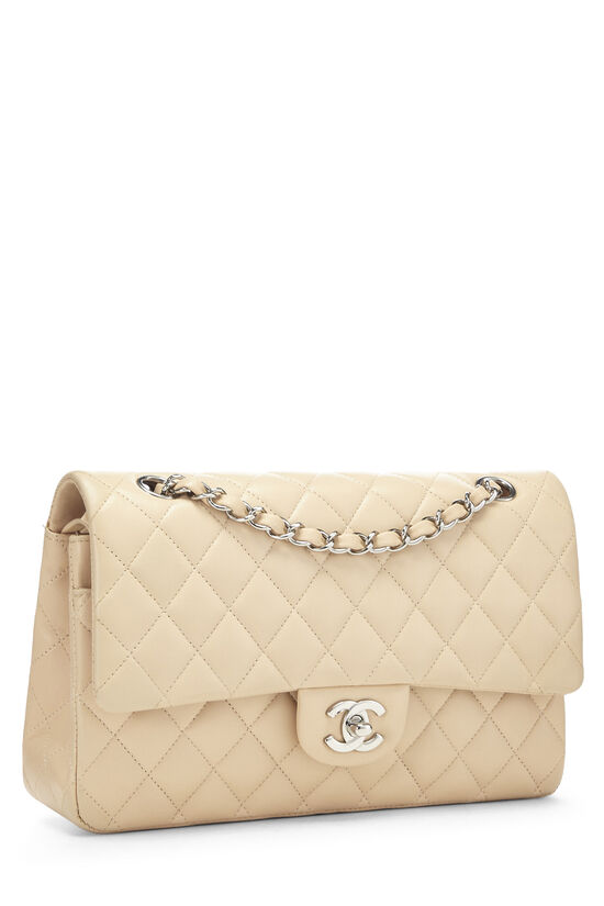 Chanel Vintage Beige Quilted Lambskin Small Classic Double Flap Bag