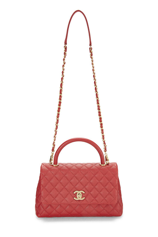 Chanel Red Quilted Caviar Coco Handle Bag Small Q6BFSJ0FRH000