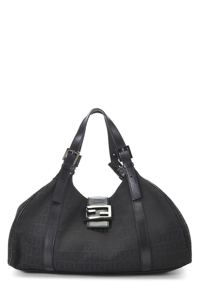 Fendi Black Zucchino Canvas Borsa Shoulder Bag