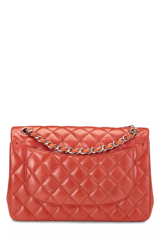 Orange Quilted Lambskin New Classic Double Flap Jumbo, , large image number 3