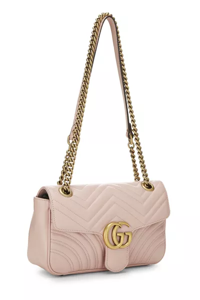 Pink Leather GG Marmont Shoulder Bag Small, , large