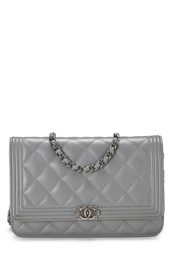 Grey Quilted Lambskin Boy Wallet on Chain (WOC)