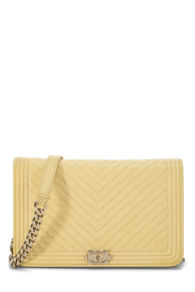 Chanel Yellow Caviar Chevron Boy Wallet on Chain (WOC)