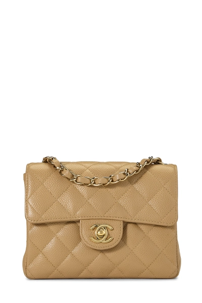 Chanel Beige Quilted Caviar Half Flap Mini