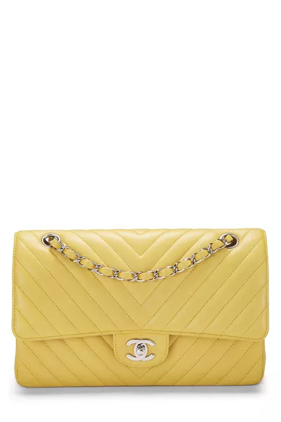 Yellow Chevron Lambskin Classic Double Flap Medium