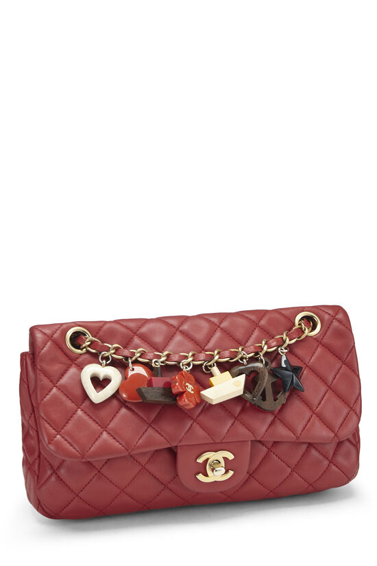 Red Quilted Lambskin Marine Charms Flap Medium
