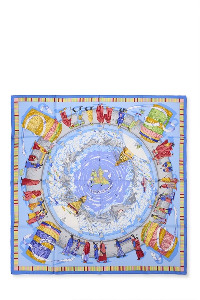 Blue & Multicolor 'Pri&egrave;res Au Vent' Silk Scarf 90
