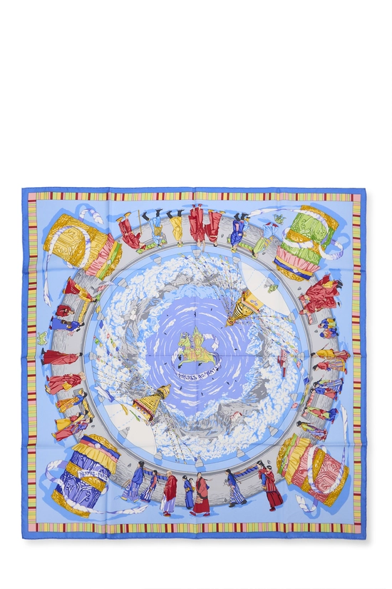 Blue & Multicolor 'Pri&egrave;res Au Vent' Silk Scarf 90, , large image number 0