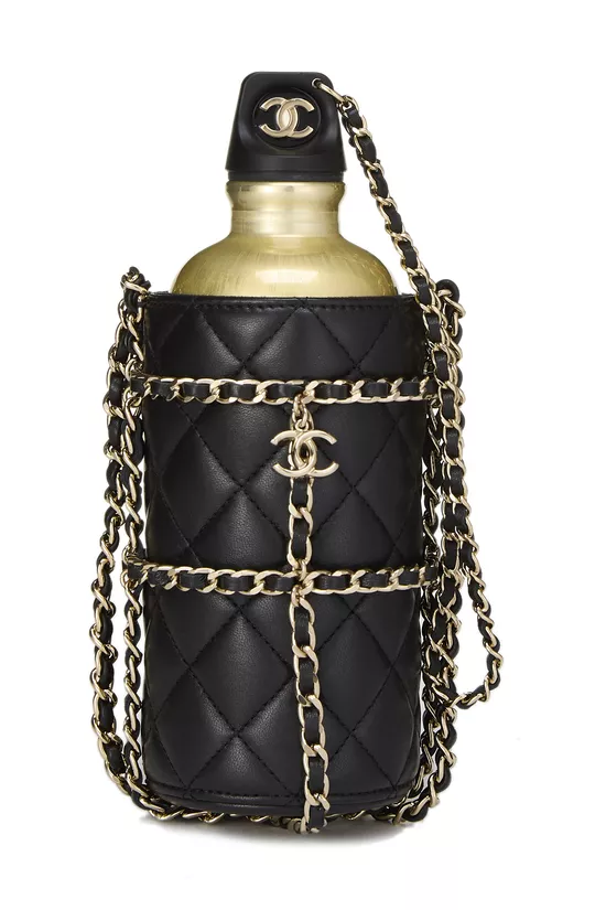 Black Lambskin Water Bottle Holder & Bottle, , large image number 0