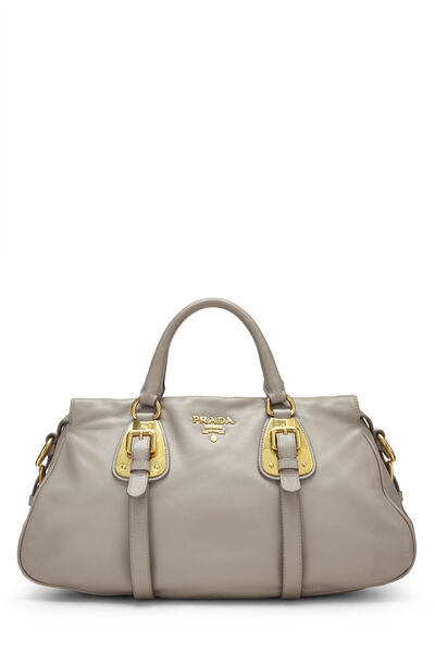Grey Calfskin Convertible Buckle Handbag 