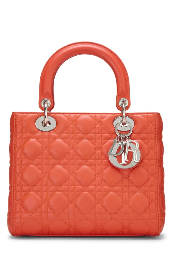 Orange Cannage Quilted Lambskin Lady Dior Medium, , large image number 0