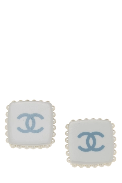 Blue Acrylic 'CC' Earrings