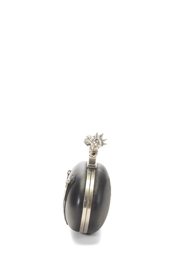 Black Leather Oval Knuckle Clutch, , large image number 2