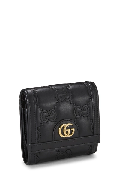 Black Leather GG Marmont Compact Wallet, , large