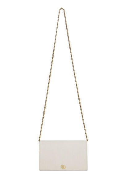 White Leather GG Marmont Wallet on Chain Mini, , large