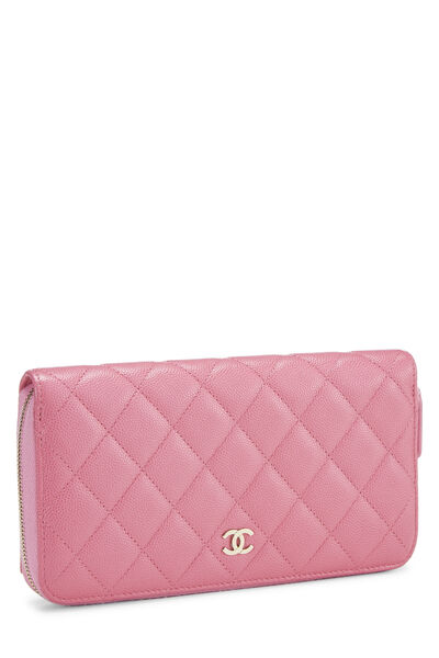 Pink Quilted Caviar Zip Around Wallet, , large