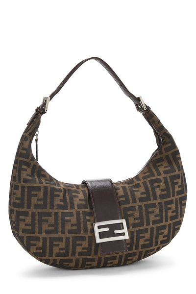 Brown Zucca Canvas Crescent Moon Hobo Small, , large