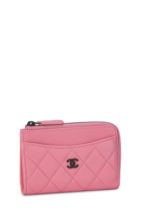 Pink Quilted Lambskin 'CC' Zip Around Card Holder, , large image number 1